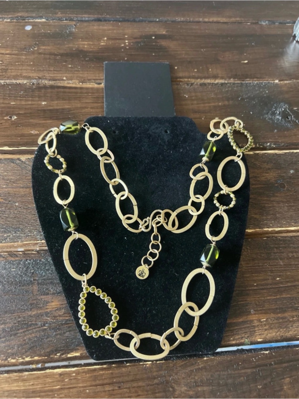 Liz Claiborne Brushed Gold & Green Bead Statement Necklace